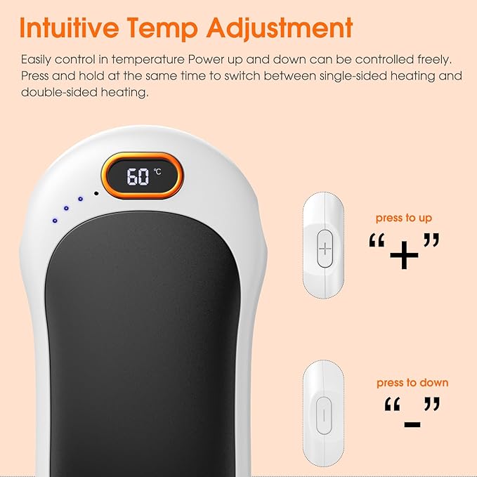 Hand Warmers Rechargeable,2 Pack Double Sided Heating Warmer That Surrounds Warmth for Palm and Fingers,Magnetic Electric Handwarmers 10000mAh with Adjustable Temp,Winter Gifts for Men and Women