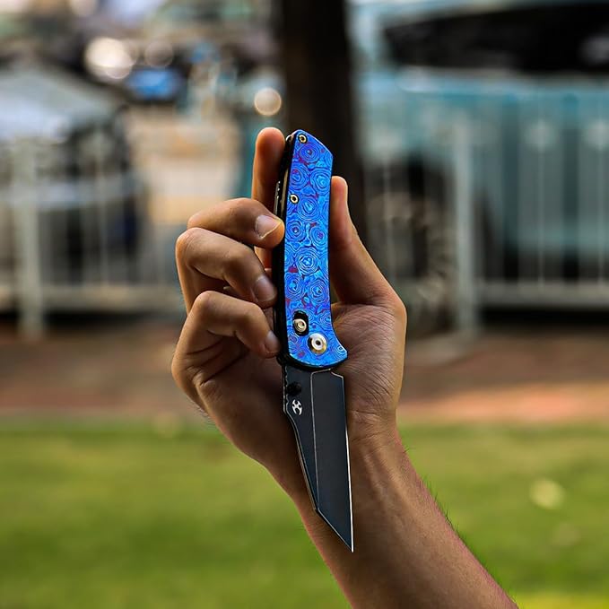 KANSEPT Elite Main Street Pocket Knife, 3.36'' Blackwash 20CV Sharp Tanto Blade, Timascus Handle with Axis Lock and Thumb Stud, Perfect Clip for EDC, Camping Survival Folding knives K1015M1