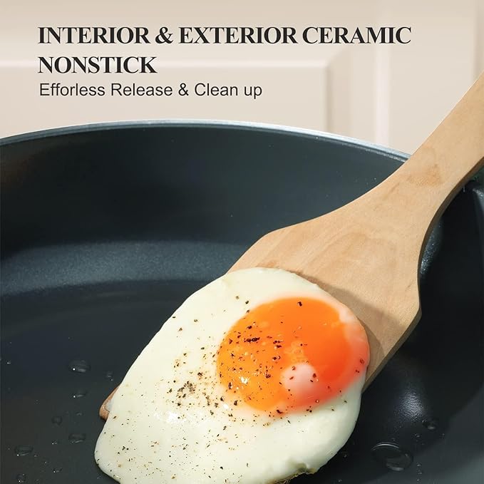 Nonstick Ceramic Frying Pan with Lid, Non Toxic Skillet, Healthy Egg Pan Nonstick Omelet Pan Chef's Pan, PTFE PFOA & PFAS Free, Induction Compatible (8Inch W/L)