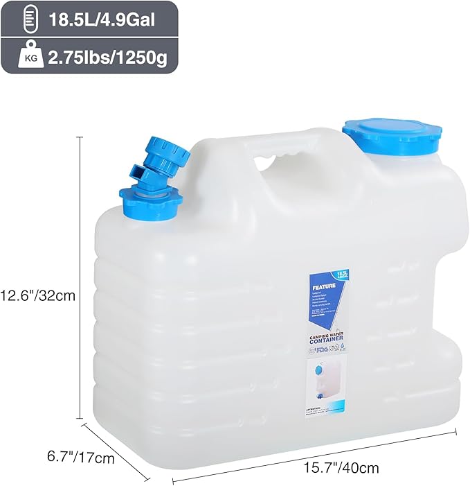 RedSwing 4 Pack 4.9 Gallon/18.5L Portable Water Container with Spigot, Water Storage Carrier for Camping Outdoor Hiking Backpacking, BPA Free