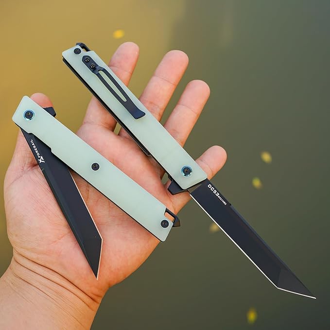 Flipper Pocket Folding Knife,DC53 Steel Blade and G10 Handle. With pocket clip and glass breaker,men's pocket knife hiking trip EDC tool Knife (Natural G10 Handle)
