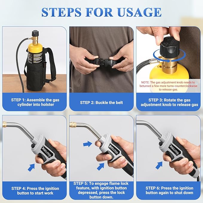 Mapp Gas Torch, Propane Torch Kit with Included Holster and 5ft Hose, Trigger Start propane torch for Brazing, Soldering, DIY