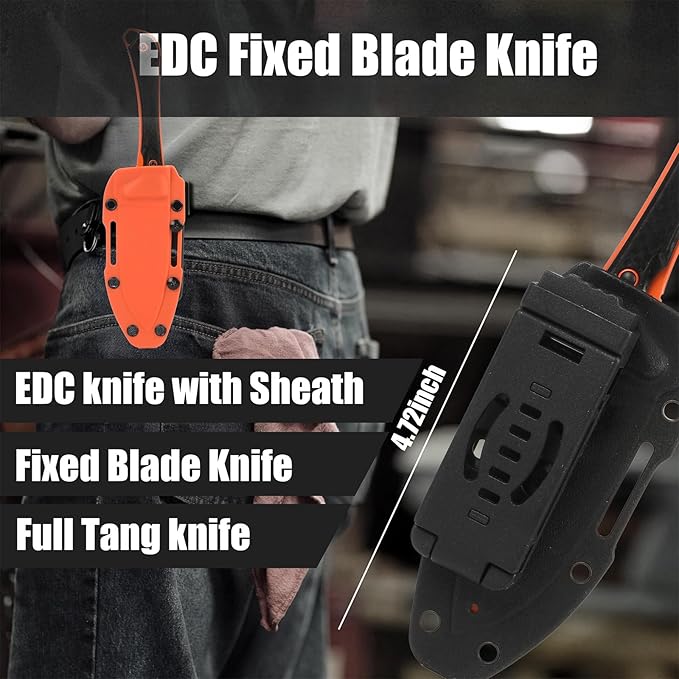 Camping Knife, Fixed Blade Knife With Sheath, Hunting Knife 440c Steel For Outdoor, Hiking, Hunting, Camping (Orange)