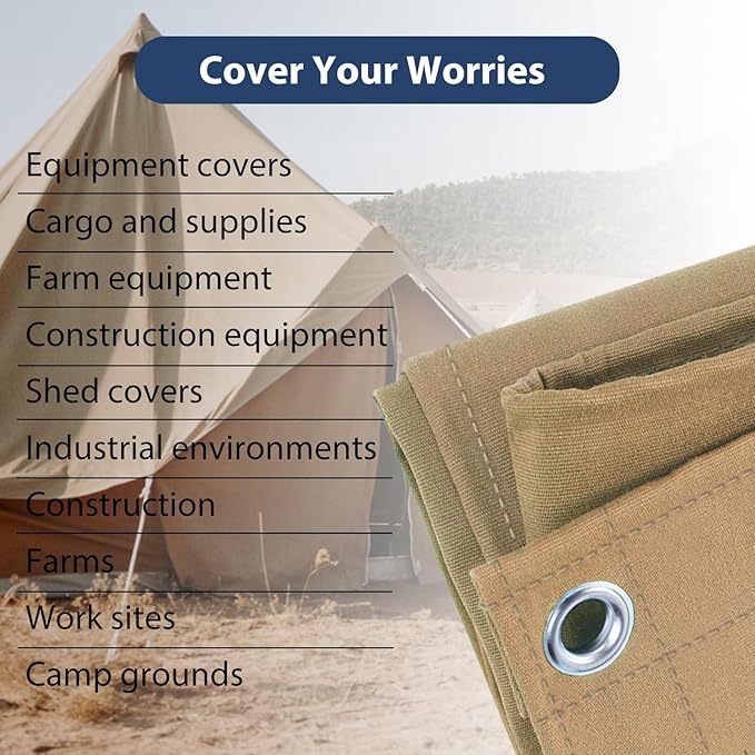 16’x20’ Canvas Tarps Heavy Duty Waterproof Tarpaulins with Aluminum Grommets,UV Resistant, 22Mil Multipurpose Drop Cloth, 14oz Cover Sheet for Outdoor and Indoor Use with Ropes Yellow