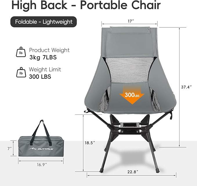 Swivel Camping Chair, High Back Folding Chair with Head Support, Side Cup Pocket, Stable Portable Outdoor Chair for Camp, Travel, Beach, Party, Fishing, Hiking, Backpacking, Black Red