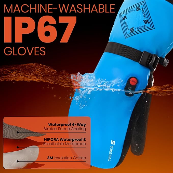Heated Gloves for Men, 7.4V Heated Mittens for Women Rechargeable, PU Waterproof & Touchscreen Ideal for Winter, Hunting, Motorcycle, Skiing, Snowboarding, Fishing, Camping, Work