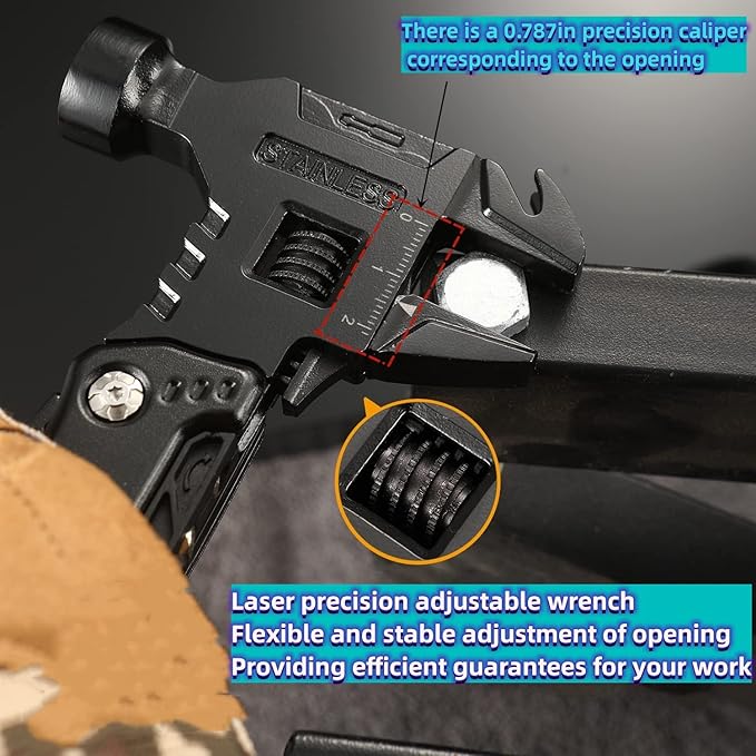 Adjustable Wrench Multitool Hammer, 16 in 1 Pocket Multi Tool Pliers, All-in-One Survival Camping Multi Tool Apply to Home DIY, Survival, Camping and Everyday Use