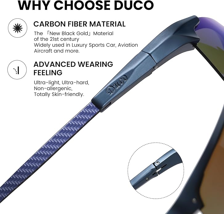 DUCO Mens Sunglasses Polarized Sports Fishing Running Driving Carbon Fiber Sunglasses for Men UV400 Protection DC8277