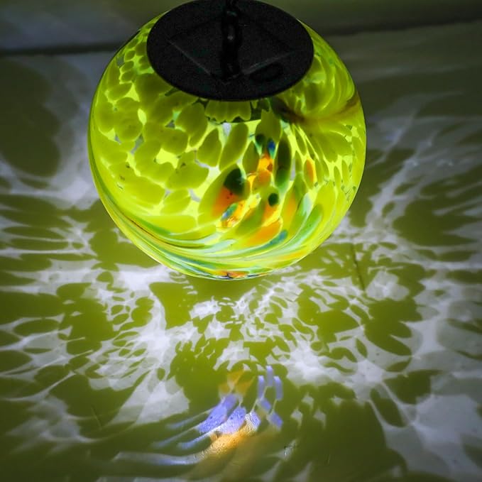 Solar Hanging Lanterns Outdoor Solar Glaze Glass Lantern Gazing Ball Globe Hanging Outdoor Lights for Garden Yard Home Decoration Yellow