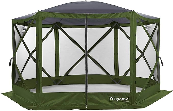 Lightspeed Outdoors Pop-Up 6-Sided Screen Shelter, Camping Gazebo, Green