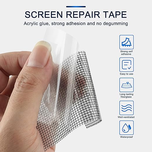 Screen Repair Tape, Extra Wide 16FT, Black, Adhesive & Waterproof, Fiberglass, fix for Screen Door and Window Screen, (4 INCH X 16.5 FT)