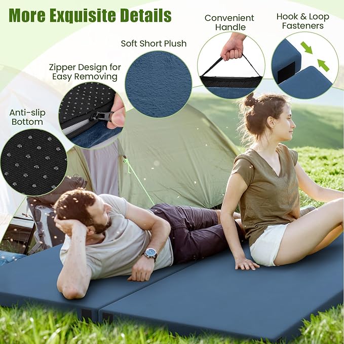 Tangkula Memory Foam Sleeping Pad, Roll Up Floor Mattress with Carry Bag, Non-Slip Bottom, Guest Floor Folding Bed for Sleepover, Portable Camping Mattress for Indoor Outdoor Car Travel Cot Tent