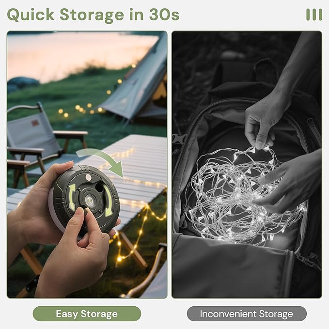 L LOHAS LED Camping String Lights, 4 in 1 Quick Recovery Waterproof Outdoor Tent Lights, 32.8FT with 8 Lighting Modes, Camping Essentials for Yard, Tent, Hiking, Patio, and Holiday Decoration