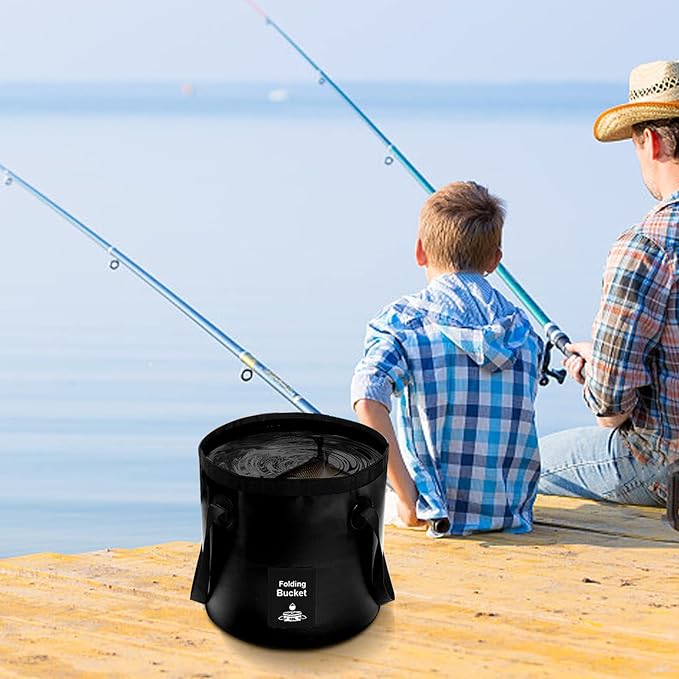 Collapsible Bucket with Handle, Lightweight Folding Water Container, Portable Collapsible Bucket for Fishing, Camping, Hiking, Backpacking, Outdoor Survival, Car Washing Black 12L