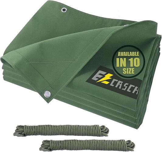 20’x30’ Canvas Tarp Heavy Duty Water Resistant Tarpaulins with Aluminum Grommets,UV Resistant, 22Mil Multipurpose Drop Cloth, 14oz Cover Sheet for Outdoor and Indoor Use with Ropes Green
