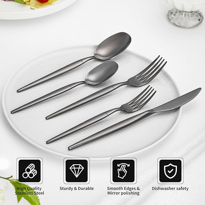 40-piece Black Silverware Set, Unique Design Stainless Steel Flatware Set, Cutlery Set Spoons And Forks Knives Set, Tableware Set Service For 8, Dishwasher Safe
