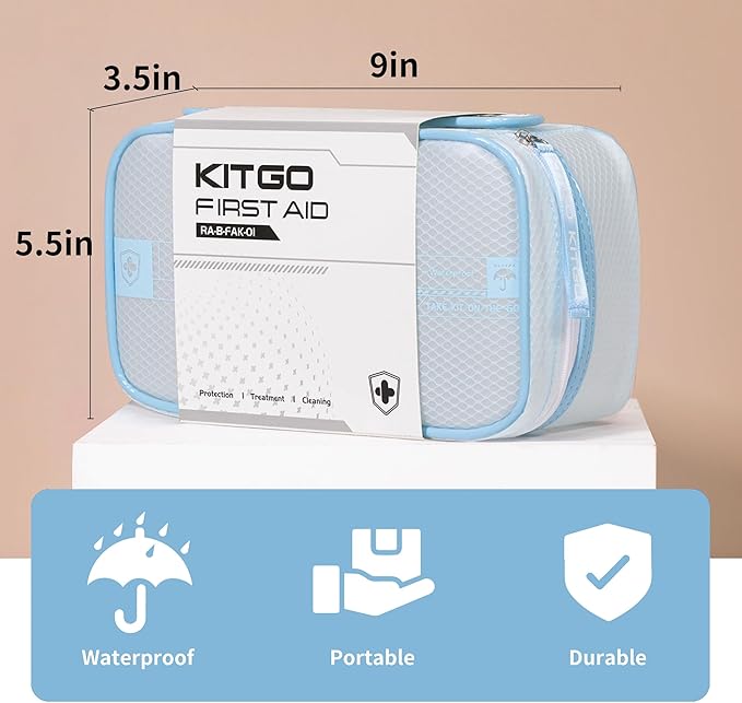 Kitgo First Aid Kit for Home Friend Lover with Essential Emergency Medical Supplies Simple and Portable for Home,Dorm,Outdoor,Car -Blue