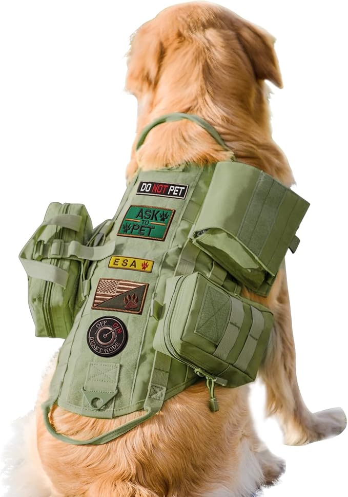 AIWAI Tactical Dog Harness with Pouches,Dog Vest Harness for Large Medium Dogs No-Pull Adjustable Military Dog Harness with Handle Walking Hiking Training (Army Green, S)