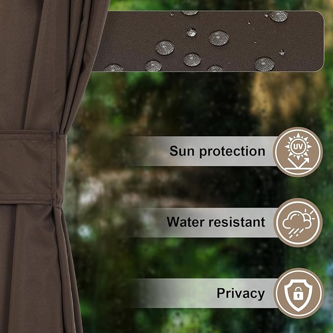 COWVIE 4-Panel 12' x 16' Gazebo Replacement Curtains, Patio Privacy Sidewalls with Double Zipper, Replacement for Outdoor Gazebo Canopy (Curtain Only)