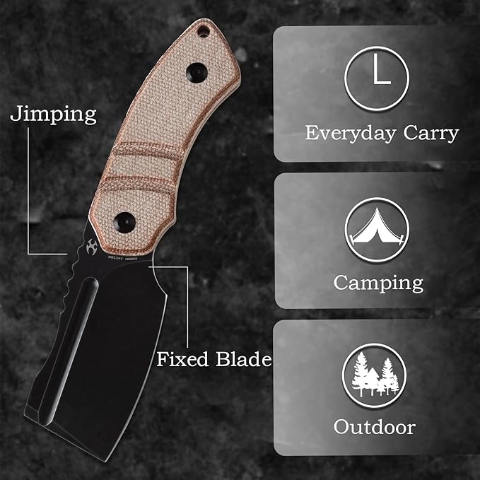 KANSEPT Knives Korvid S Fixed blade Knife with 2.9''14C28N Blade Cleaver Brown Micarta Handle, Kydex Sheath for Everyday Carry G2030A4