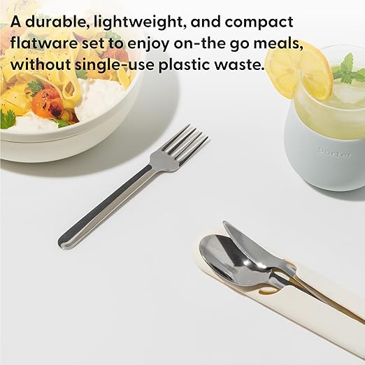 W&P Porter Stainless Steel Utensils with Silicone Carrying Case | Terrazzo Charcoal | Spoon, Fork & Knife for Meals on the Go | Portable and Compact Set