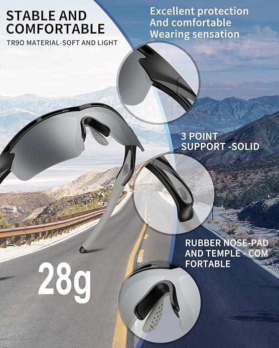 Rosemal Sports Sunglasses Polarized Cycling Sunglasses Running Driving Fishing Hiking for Men Women UV400 TAC TR90