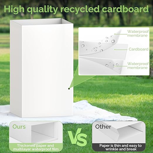 8 Pack Extra Large Disposable Trash Cans, Reusable Portable Garbage Can, 13 Gallon (21.6" H x 13.5" W x 10" D), Extra Thick Recycled Cardboard Portable Garbage Can and Recycling Bins,White