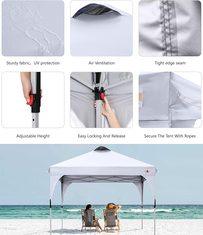 ABCCANOPY 10x10FT Canopy Tent 1-Person Setup,Portable Instant Sun Shelter with 4 Weight Bags(White)