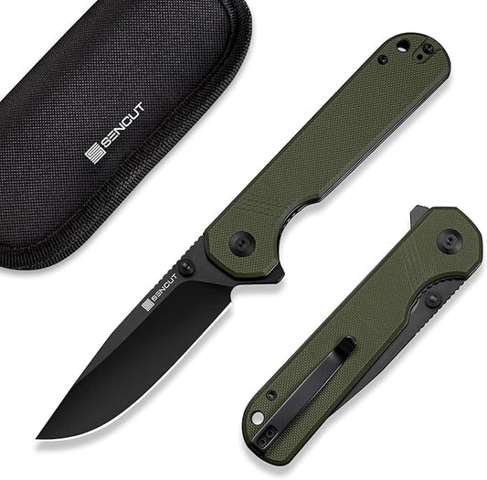 SENCUT Aetheris Pocket Knife, EDC Folding Knife with 3.68'' 9Cr18MoV Blade & G10 Handle, Reversible Clip for Camping Hiking S24095-2 (OD Green)