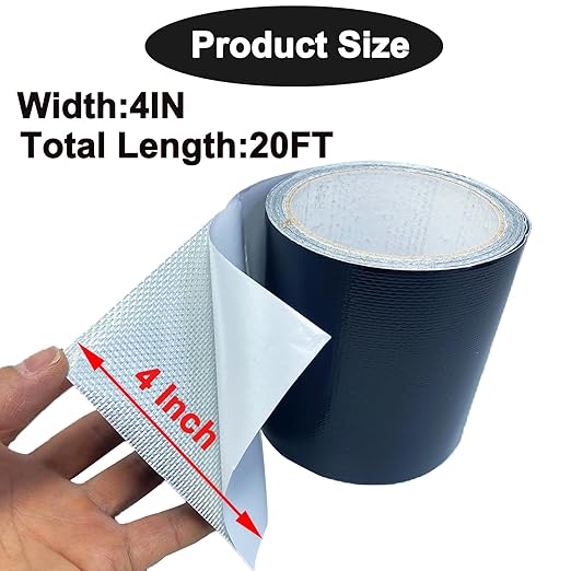 Waterproof Repair Tape for Awning, 4IN x 20FT Outdoor Canvas Tarp Repair Tape, Tent, Boat Covers, Canopy, Sail Tape, Tear Repair Patch Kit, Heavy Duty UVproof, Black