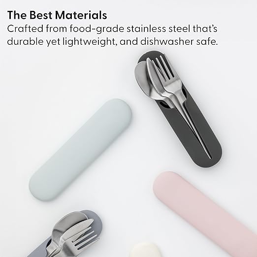 W&P Porter Stainless Steel Utensils with Silicone Carrying Case | Terrazzo Charcoal | Spoon, Fork & Knife for Meals on the Go | Portable and Compact Set