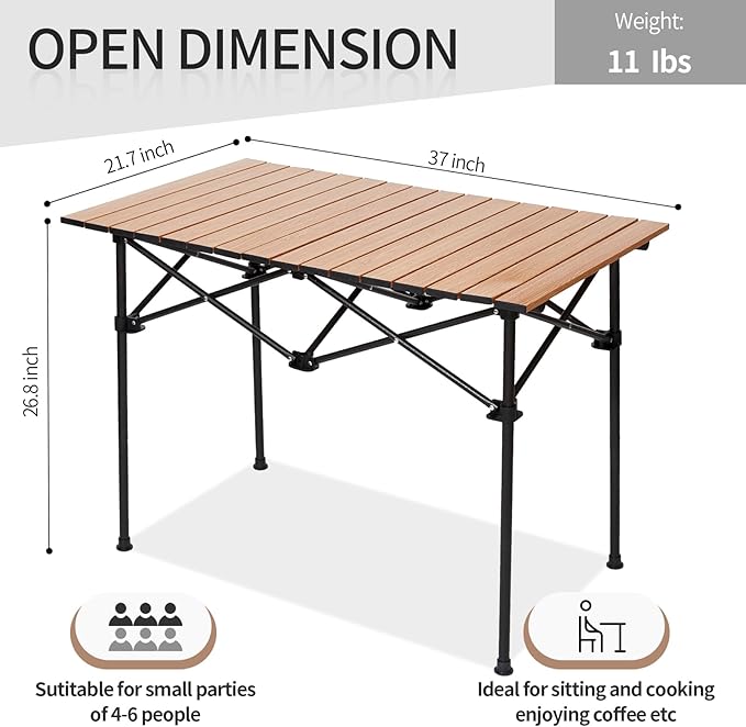 SHANQUAN Camping Table Roll up Table, Fold up Lightweight Compact, 2-4 Person Portable Roll up Aluminum Table with Carry Bag for Outdoor, Camping, Picnic, Backyards, BBQ