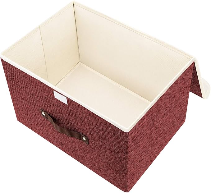 TYEERS Foldable Storage Boxes with Lids 5 Pack Fabric Storage Bins with Lids, Closet Organizers for Clothes Storage, Room Organization, Office Storage, Toys - Red Wine