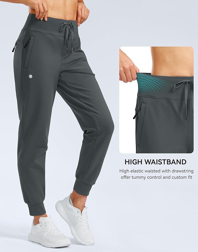 G Gradual Women's Fleece Lined Joggers Water Resistant Hiking Pants High Waisted Winter Thermal Sweatpants 3 Zipper Pockets
