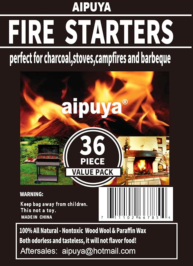 100% Natural Charcoal Fire Starters Super Fast Lighting,Perfect for Barbecue Grills, Kamado, Smokers, Wood Stove and Campfire (36pieces)