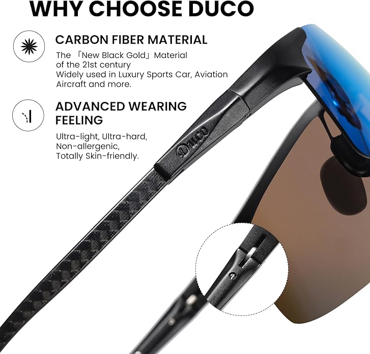 DUCO Mens Sunglasses Polarized Sports Fishing Running Driving Carbon Fiber Sunglasses for Men UV400 Protection DC8277