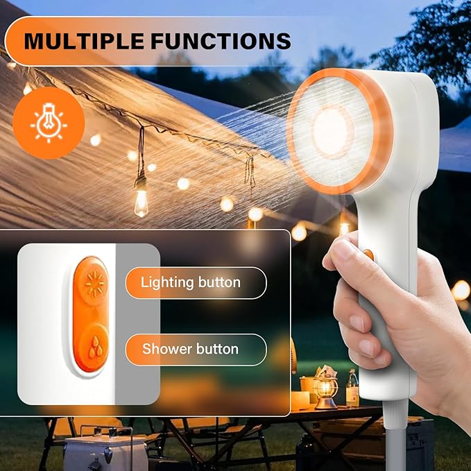 BSEED Portable Shower for Camping, Outdoor Electric Camping Shower with Light, Pumps Water from Bucket with Steady Stream, Outdoor Shower for Hiking, Travel, RV, Pets & Car Washing, Wartering Plants