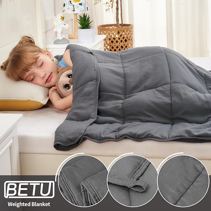 Weighted Blanket Kids 5lbs, Cooling and Breathable Heavy Blanket for 40-60lbs with Premium Glass Beads - 36" x48" Soft Thick Small Throw Blankets for All-Season Sleeping Comfort - Grey