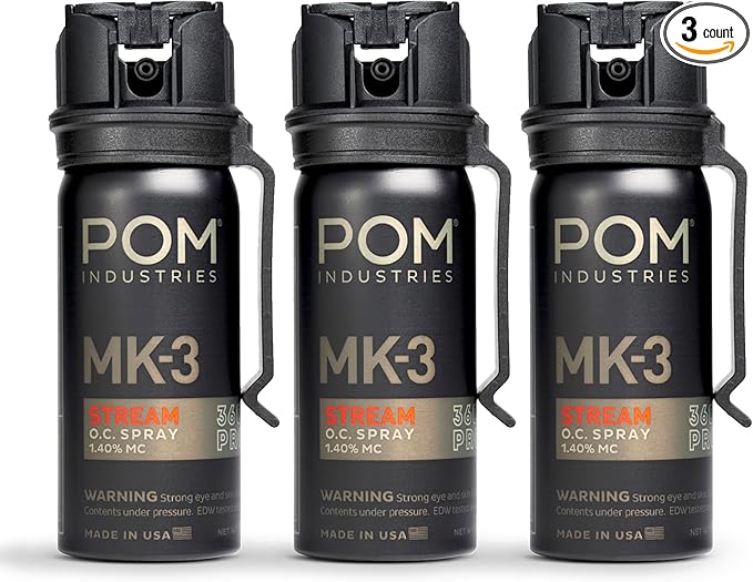 POM MK3 Pepper Spray, Belt Clip Model, Maximum Police Strength OC with UV Marking Dye, Quick Flip Top Safety, 360° Performance at Any Angle, Powerful Accurate Stream, 18 ft Range, 1.8 fl oz