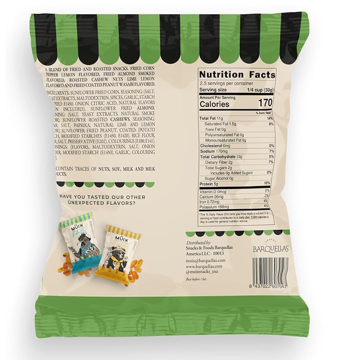 Müix Snacks, Special Flavor Trail Mix, Exotic Mix, Mix Snacks (Smoked Almond, Citrus Cashew, Peppper Lemon Corn, Wasabi Peanut) - 2.3 Ounce Bags (Pack of 16 Bags)