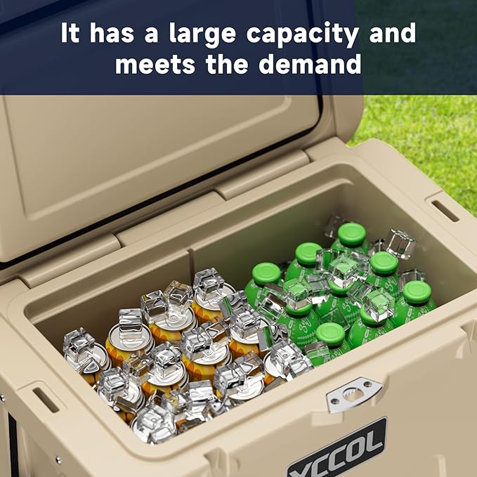 48 Quart Cooler with 72 Hours Ice Retention, Large Insulated Cooler with Built-in Bottle Opener & Drain Plug, Duty Outdoor Cooler for Camping, Beach, Picnic, Fishing, Barbecue