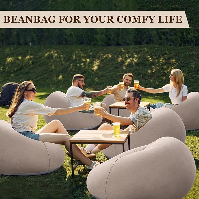 Realspring Inflatable Bean Bag Chairs Outdoor Blow up Camping Chairs Inflatable Lazy Sofa Folding Portable Bean Bag Loungers Couch for Movie Night(Coffee,12 Pcs)
