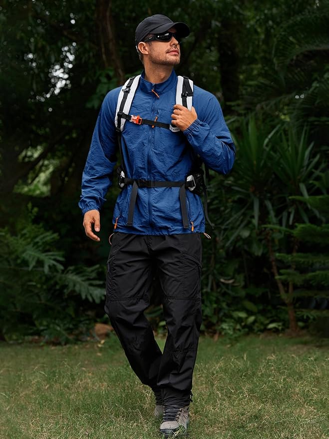 Yousify Mens Lightweight Jacket Windbreaker Full Zip Long Sleeve Outdoor Athletic Jackets for Hiking