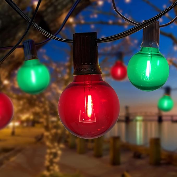 GOOTHY 50Ft Outdoor Red/Green Christmas Lights, G40 Globe Patio String Light with 25 Shatterproof Bulbs(2 Spare), Outside Christmas Lights for Holiday Party Backyard