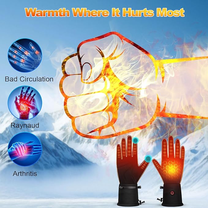 Heated Gloves for Men Women Rechargeable Electric Gloves 7.4V 3200mAh Battery Powered, Waterproof Windproof Thermal Gloves Ideal for Snow Sports, Camping & Skiing Raynaud's Arthritis