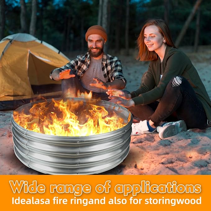 3FT Diameter Camp Fire Ring Pit, Large Round Galvanized Steel Fire Pit, Heavy Duty Steel Fire Pit Silver for Backyard, Camping, Bonfire (3x3x1FT)