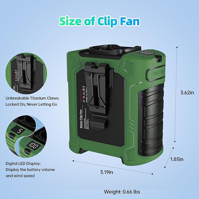 All-New 2025 Version Waist Fan - Portable Belt Clip Fan with 10000mAh Battery, 35H Runtime, 6 Speeds, 59ft/s Strong Wind with LED SOS Light, 18500RPM for Jobsite, Farming, Fishing, and Travel