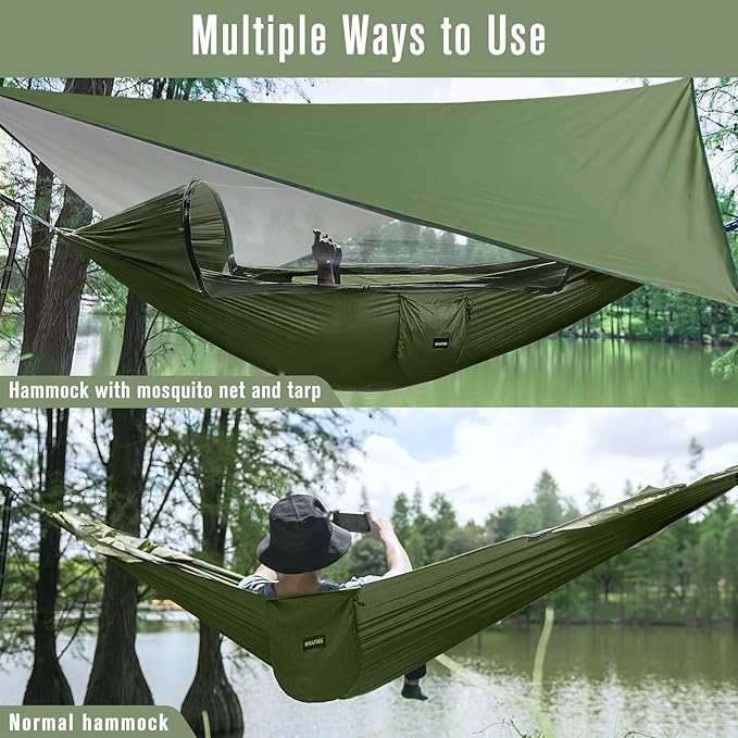 G4Free Large Camping Hammock with Mosquito Net and Rain Fly- 2 Person Portable Hammock with Bug Net and Tent Tarp for Outdoor Hiking Camping Backpacking Travel