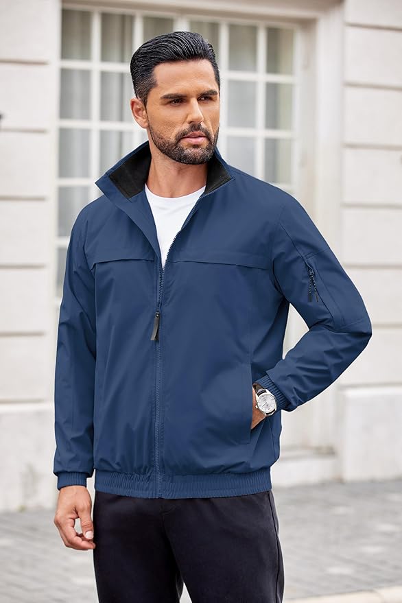 COOFANDY Mens Lightweight Bomber Jackets Stand Collar Windbreaker Softshell Jacket Zip Up Coat for Fall Outdoor