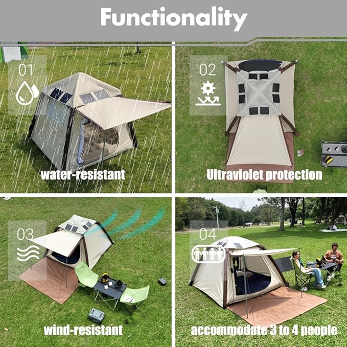 Automatic Large Tent for Camping 4 Person, Waterproof Tents for Camping, Windproof Inflatable Tents with Mosquito Screen Window, Camping Tent for Traveling, Beach